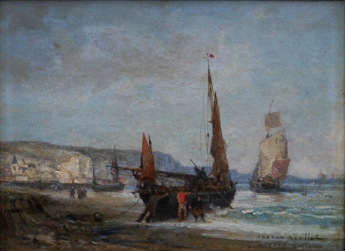 Gaston Roullet (1847-1925). Sailboats On The Beach, Brittany Or Normandy.-photo-2