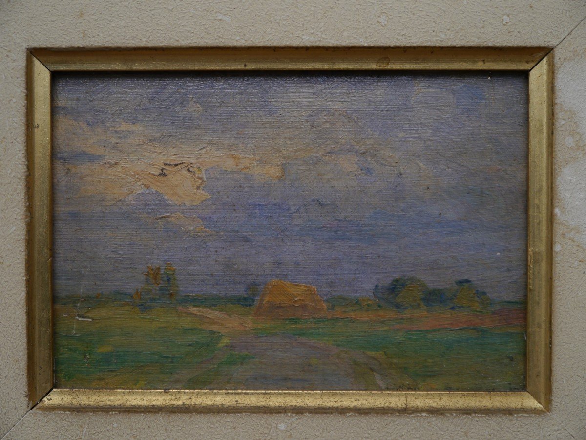 Impressionist Landscape With Haystack Circa 1900