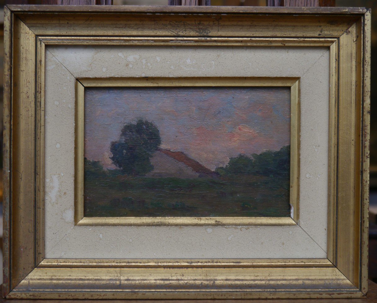 Paysage impressionniste, maison au crépuscule, vers 1900-photo-2