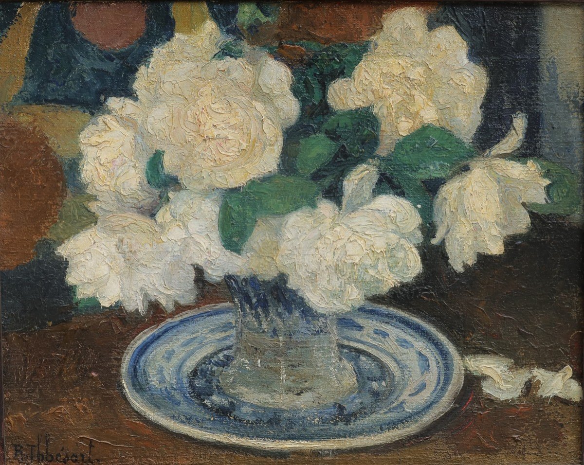 Raymond THIBÉSART (1874-1968). Roses blanches