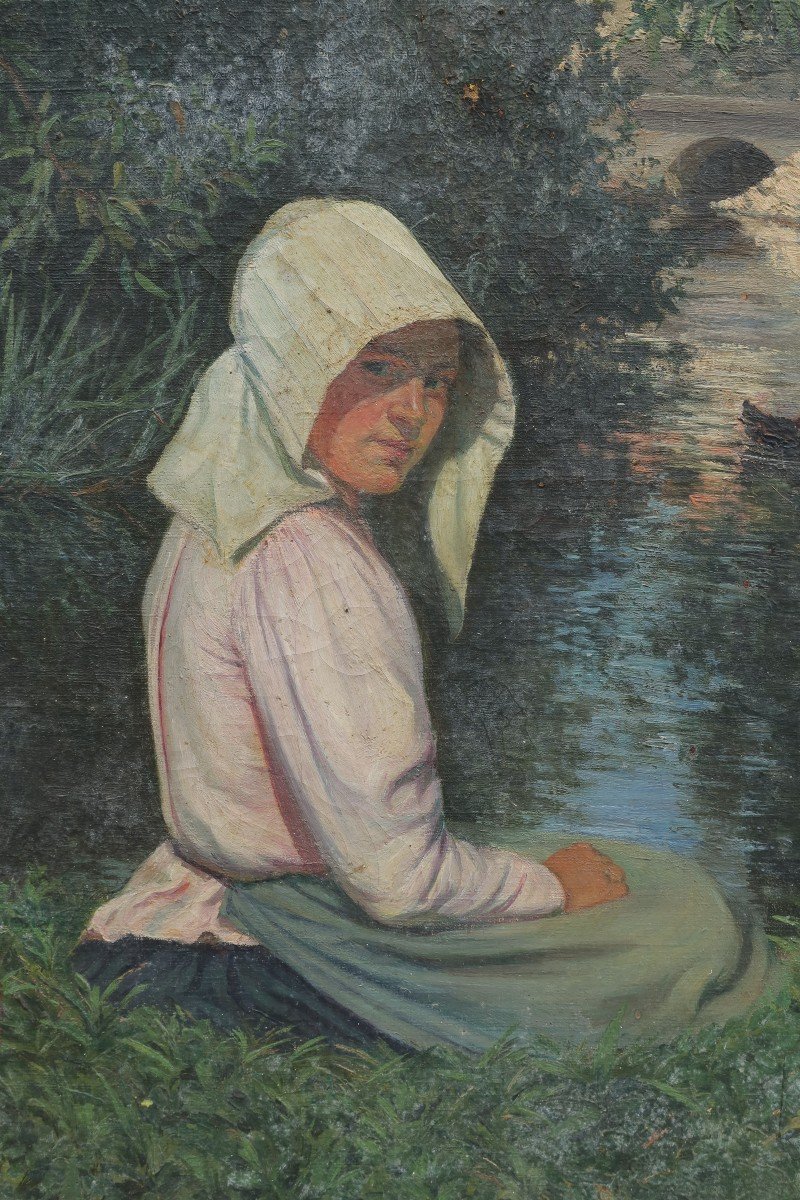 Jeune fille au bord de la rivière, 1901. Charles Nauert XIX-XXè-photo-2