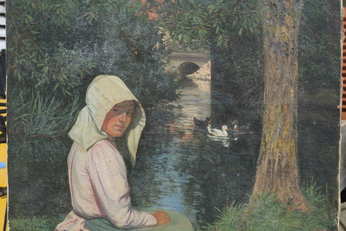 Jeune fille au bord de la rivière, 1901. Charles Nauert XIX-XXè-photo-4