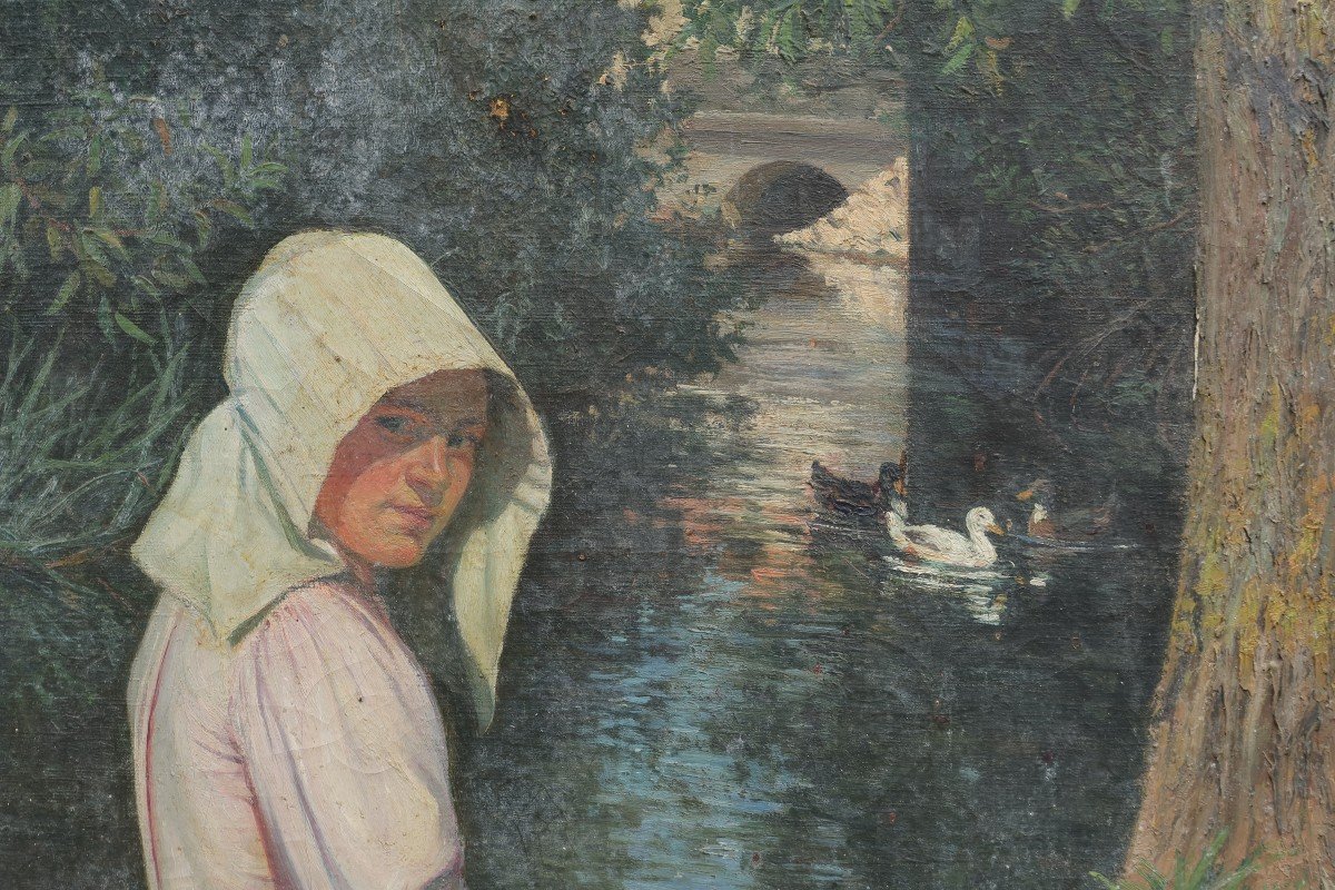 Jeune fille au bord de la rivière, 1901. Charles Nauert XIX-XXè-photo-2