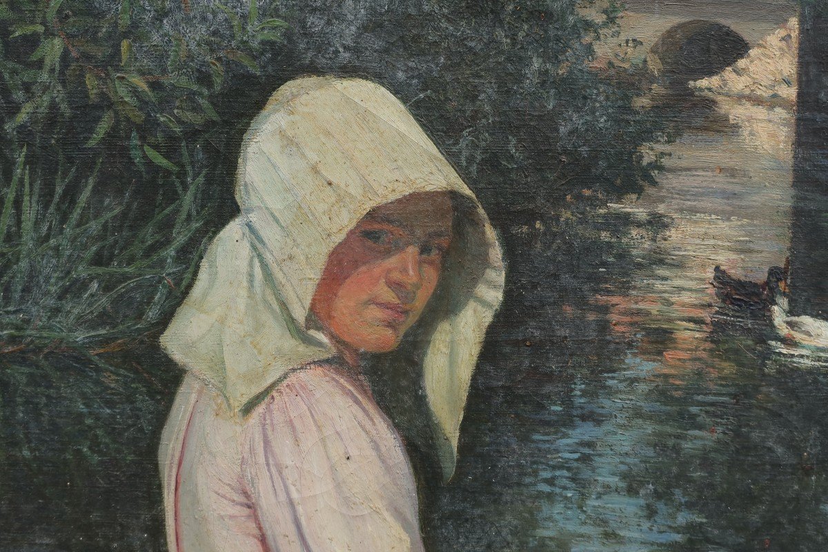 Jeune fille au bord de la rivière, 1901. Charles Nauert XIX-XXè-photo-3