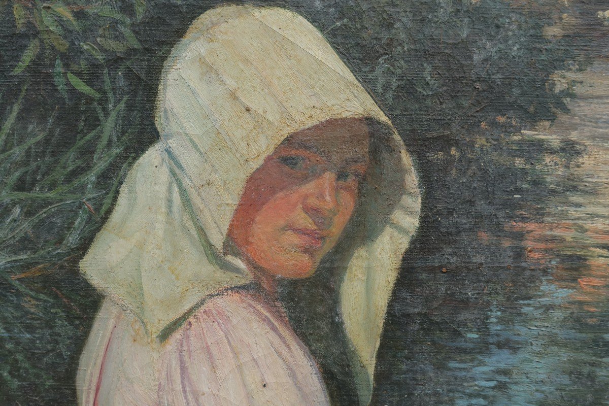 Jeune fille au bord de la rivière, 1901. Charles Nauert XIX-XXè-photo-4