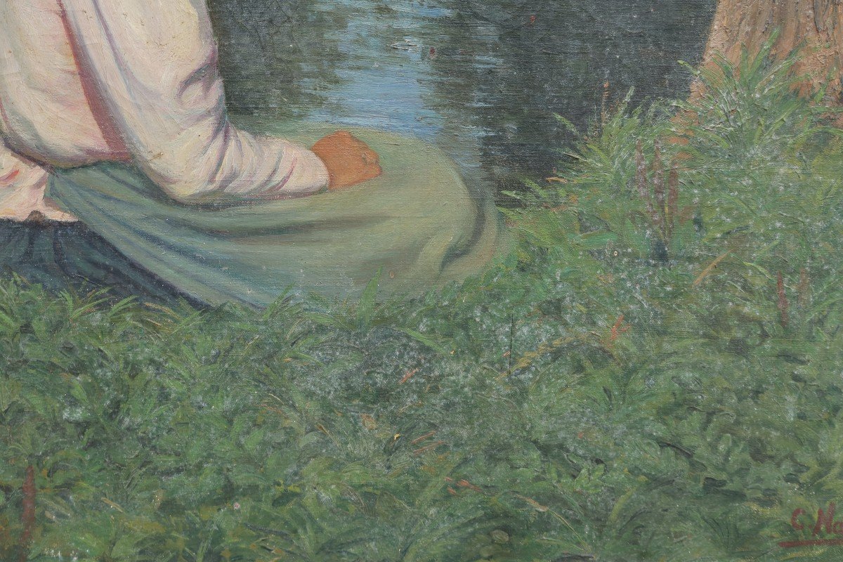 Jeune fille au bord de la rivière, 1901. Charles Nauert XIX-XXè-photo-6