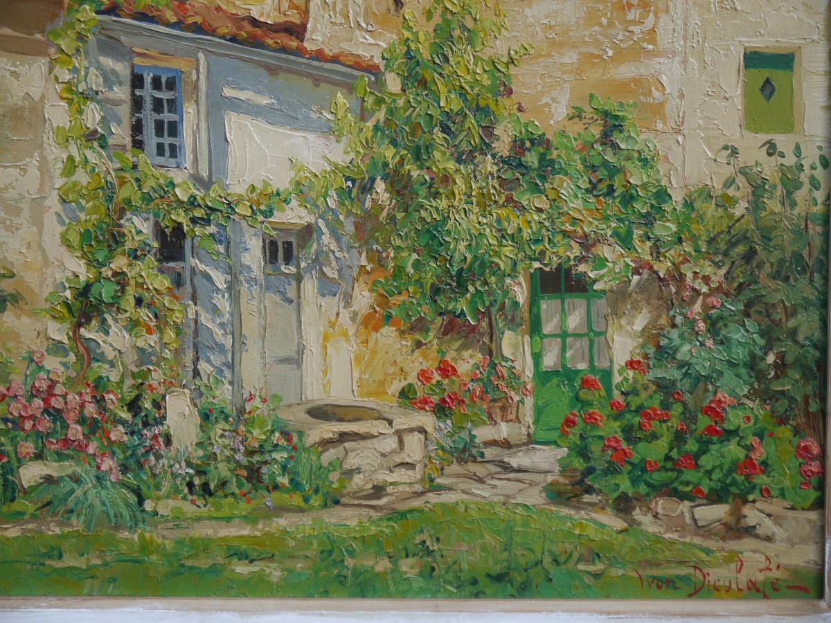 Maison et jardin fleuri ensoleillés. Yvon DIEULAFE (1903-1990)-photo-1