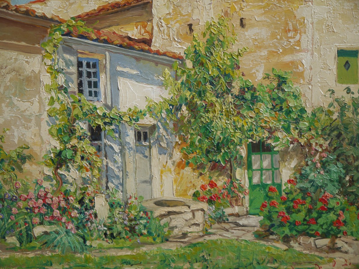 Maison et jardin fleuri ensoleillés. Yvon DIEULAFE (1903-1990)-photo-3