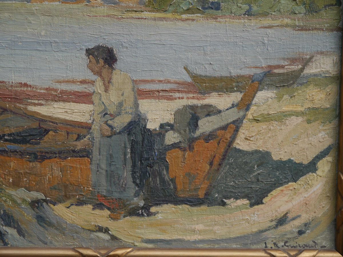 Femme à la barque sur une plage, Hérault. Louis Raoul GUIRAUD (1888-1976)-photo-1