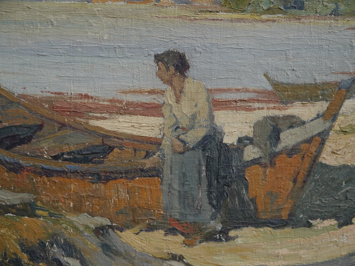 Femme à la barque sur une plage, Hérault. Louis Raoul GUIRAUD (1888-1976)-photo-3