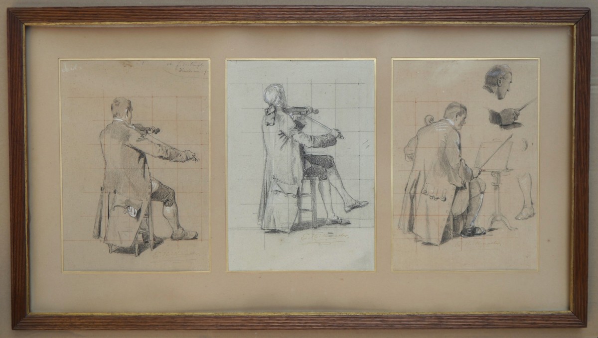 Eugène Ernest Hillemacher (1818-1887). Studies Of Violinists And Cellists