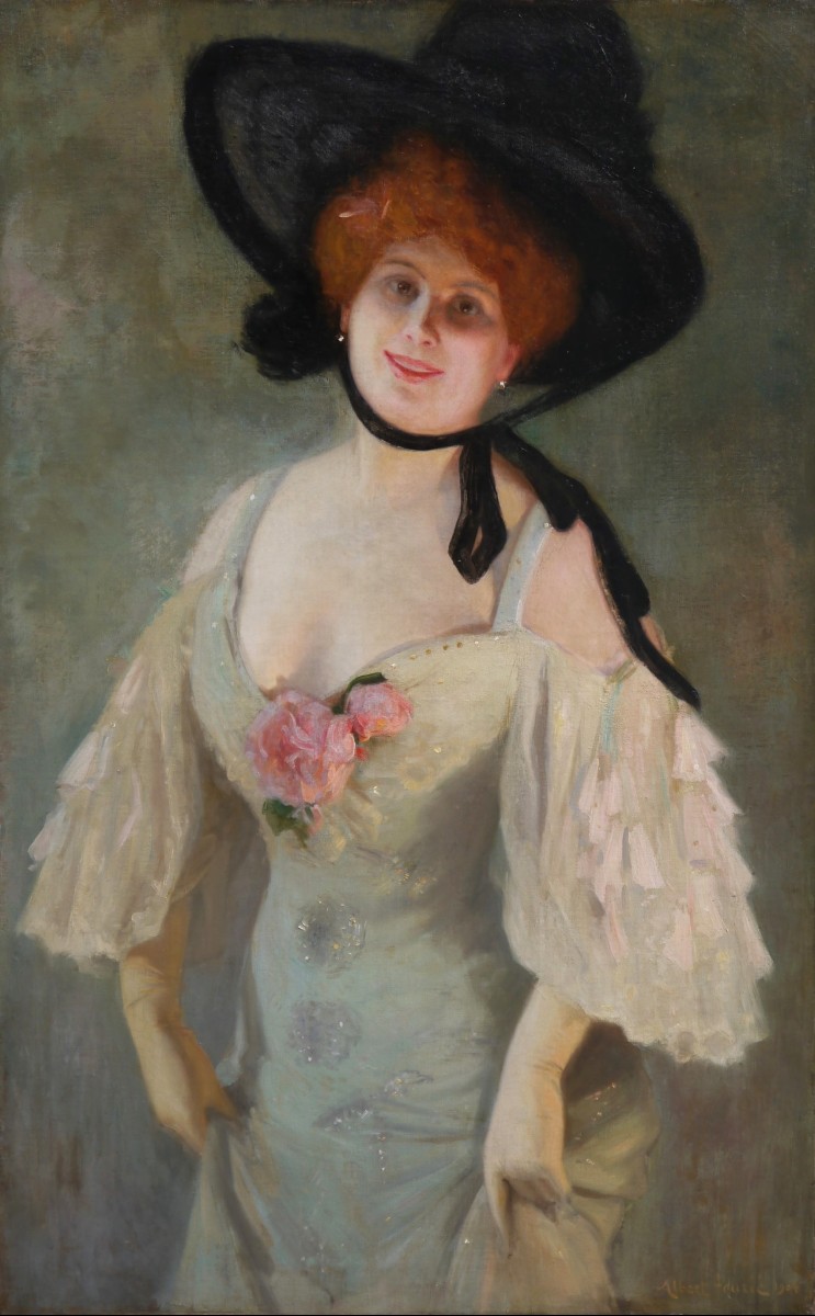 Large Portrait Of Marcelle Yrven, Salon Of 1904. Albert-auguste Fourié (1854-1937)