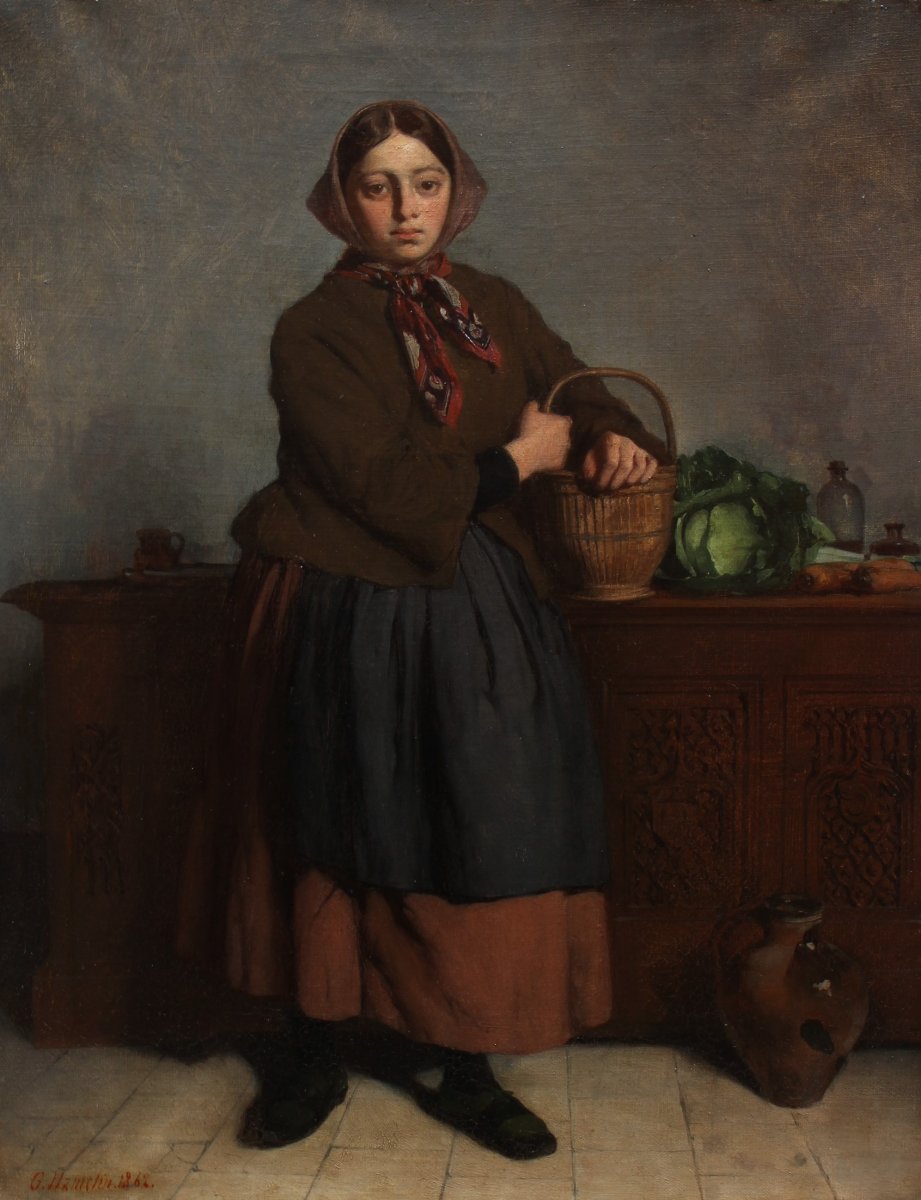 Jacques Gustave Hamelin (1809-1895), Young Peasant Woman With Basket Of Vegetables,