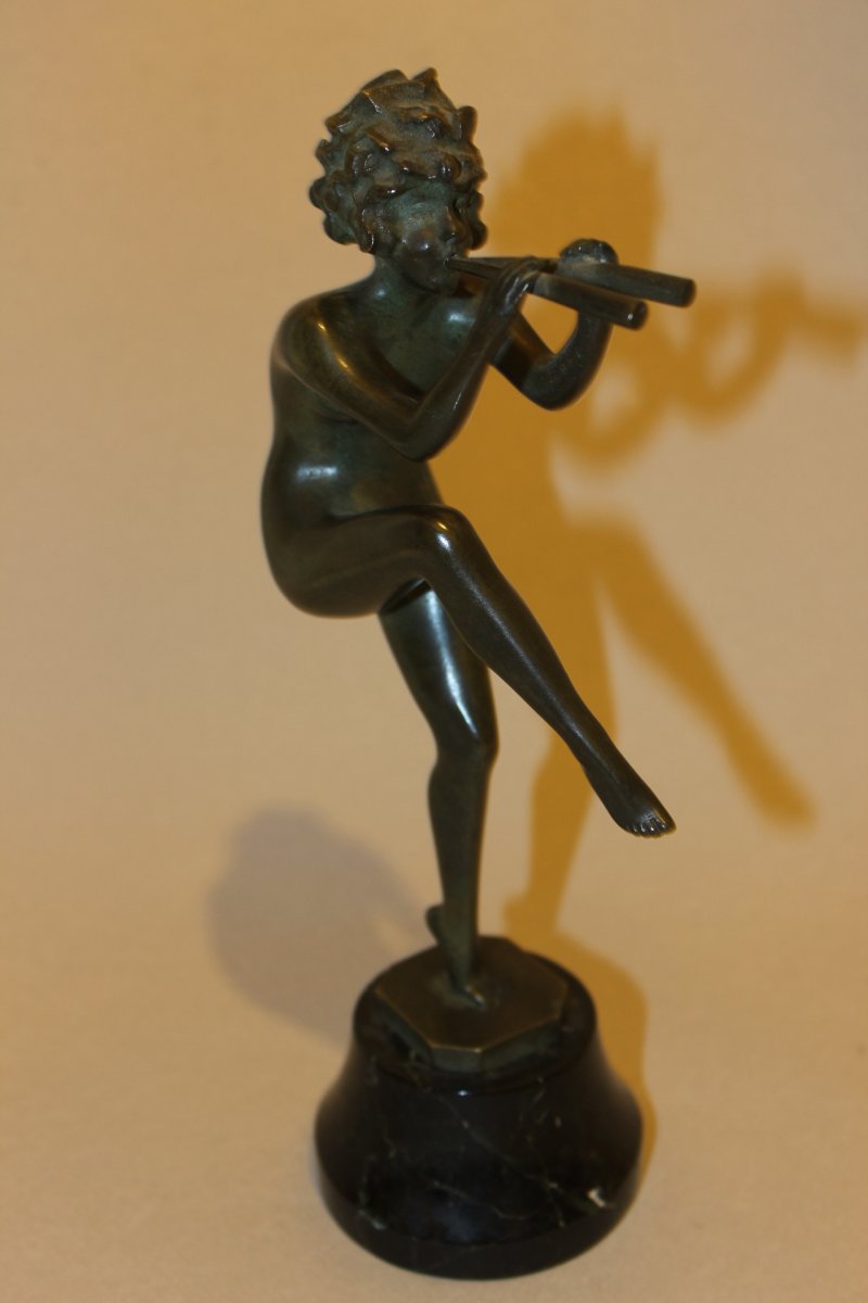 Georges Albert Clerc XXè, bronze femme double flûte Art-Deco-photo-3