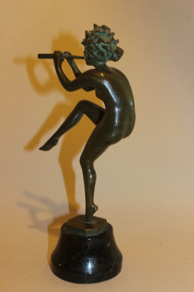 Georges Albert Clerc XXè, bronze femme double flûte Art-Deco-photo-4