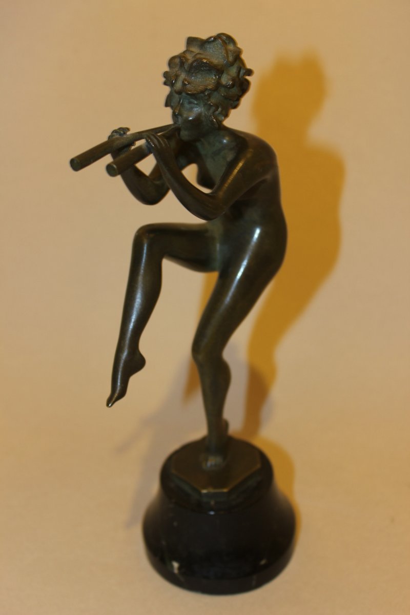 Georges Albert Clerc XXè, bronze femme double flûte Art-Deco-photo-6