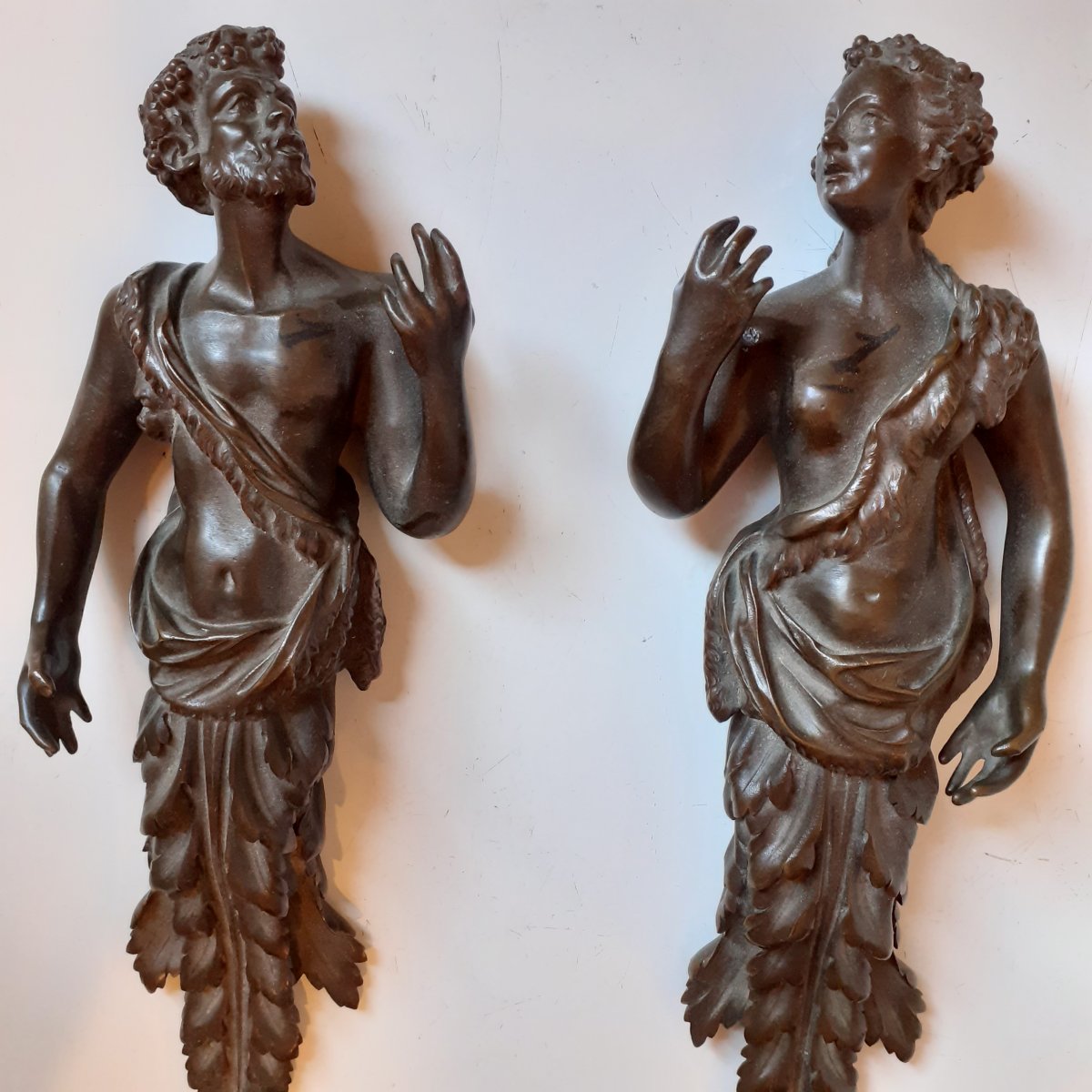 Deux éléments bronze XIXè, personnages à l'antique-photo-2