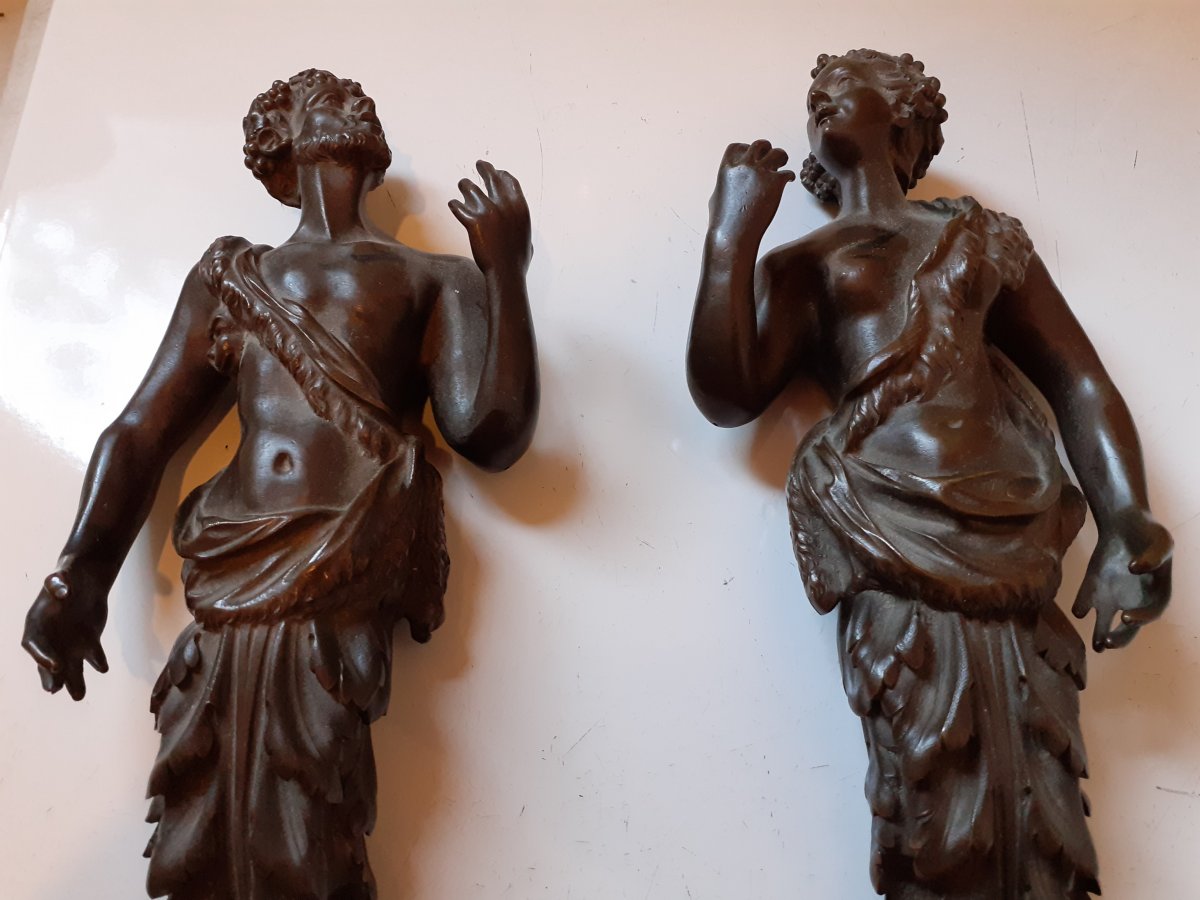 Deux éléments bronze XIXè, personnages à l'antique-photo-4
