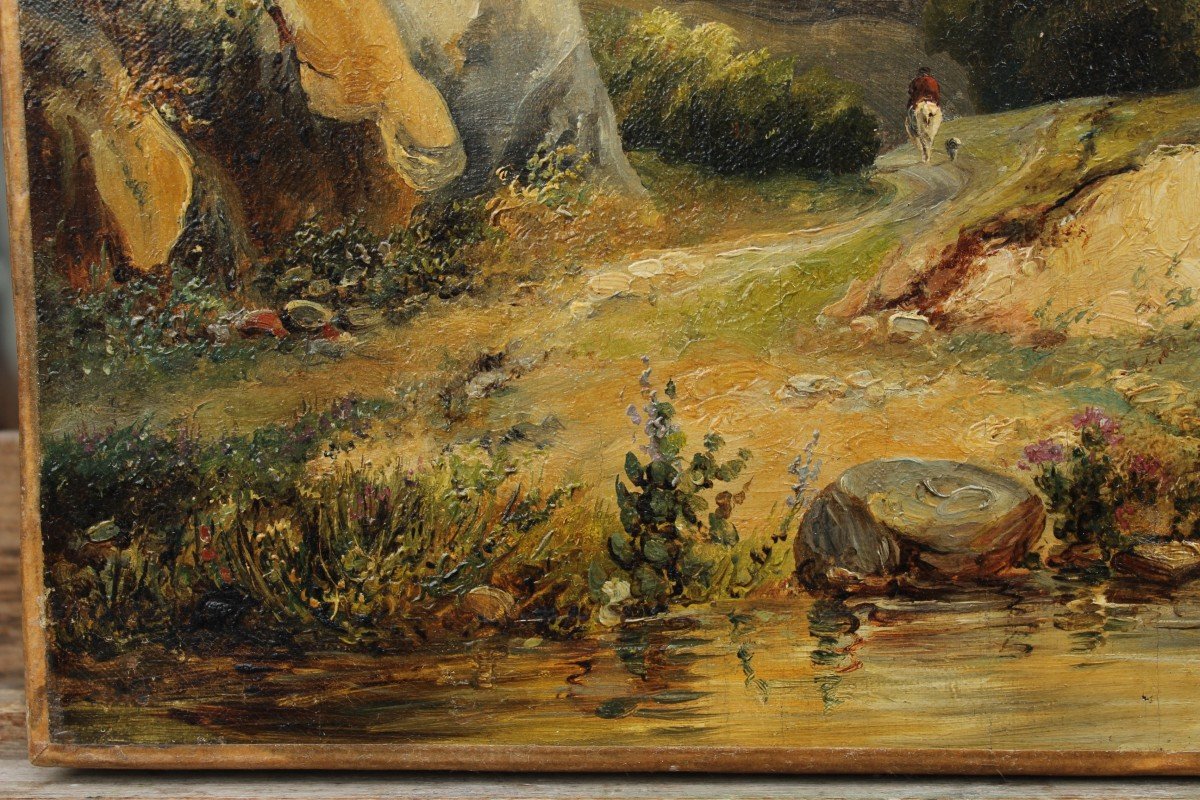 Paysage avec rivière et montagne - attribué à André GIROUX (1801-1879).-photo-3