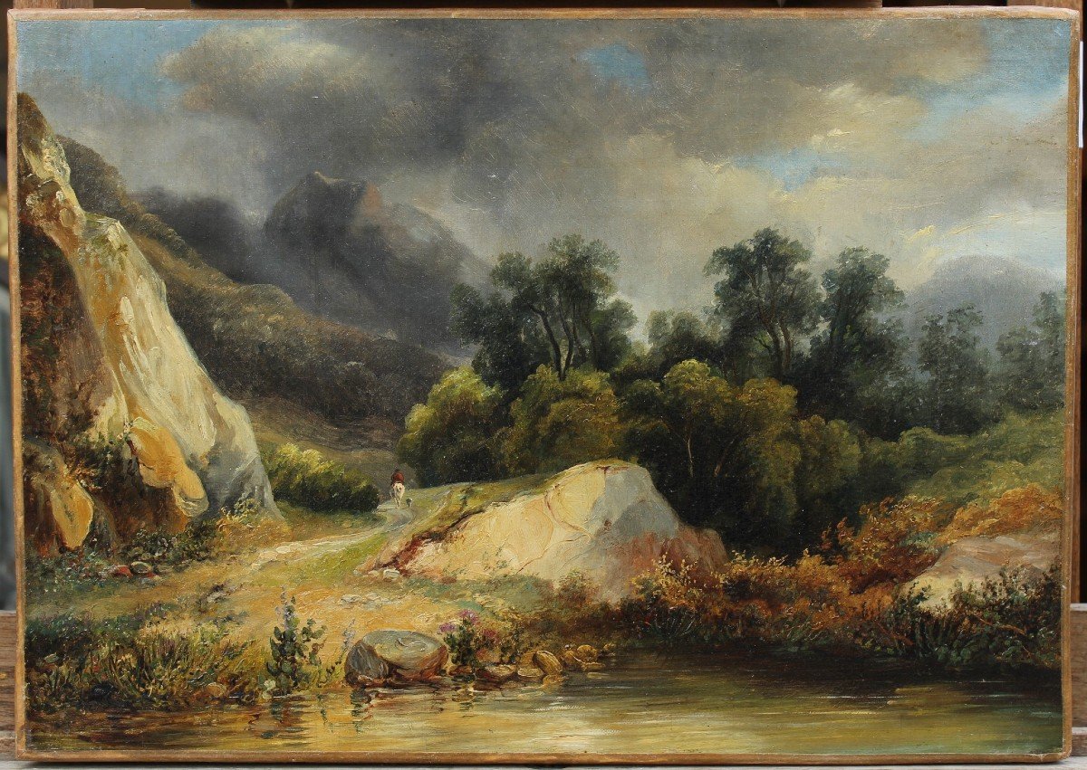 Landscape With River And Mountain - Attributed To André Giroux (1801-1879).