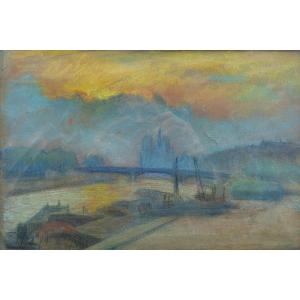 Vue de Paris, la Seine et Notre-Dame, Ecole impressionniste début XXè signée