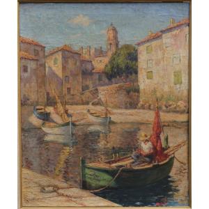 Le vieux port de Saint-Tropez. Charles Alb. Hector BASTOGY (XX)