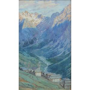 Saint-V&eacute;ran et la T&ecirc;te de Longet, Hautes-Alpes. Ernest Jean Marie MILLARD (1872-1946)