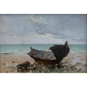 Henri Gaston DARIEN (1864-1926). Barque sur la plage, Etretat