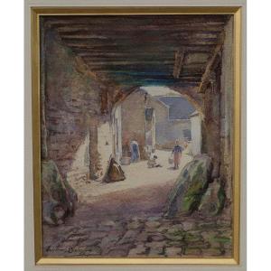 Madeleine CARPENTIER (1865-1949). Enfants dans une cour de maison