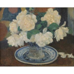 Raymond THIBÉSART (1874-1968). Roses blanches