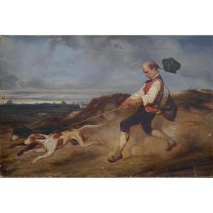 Chasseur et ses chiens 1852 Mathilde Rozet  d'après Le Poittevin