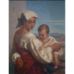 Alexandre ROBERT (1817-1890). Jeune italienne et son enfant.