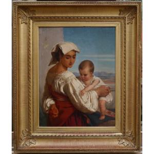 Alexandre ROBERT (1817-1890). Jeune italienne et son enfant.