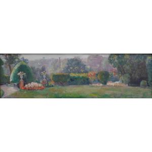 Vue d'un parc ou jardin. Renée MOURGUE VAQUIER (1894-1990)