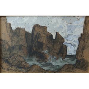 Eugène Brouillard (1870-1950). Rocks By The Sea