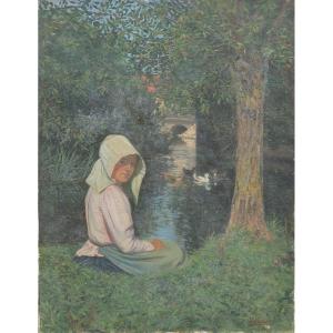 Young Girl By The River, 1901. Charles Nauert 19th-20th Century