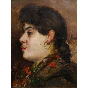 Portrait d'une espagnole, Malaga 1888. Jean Loubère (XIXè-XXè)