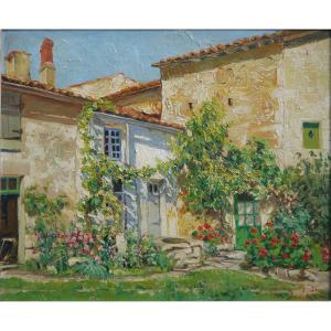 Maison et jardin fleuri ensoleillés. Yvon DIEULAFE (1903-1990)