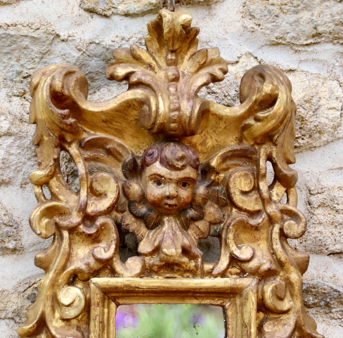 Baroque Mirror In Golden Wood Italy XVIII-photo-1