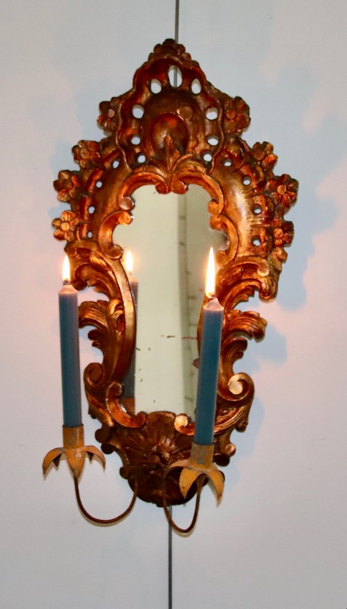 Miroir Italien à 2 Lumières d'époque XIXème