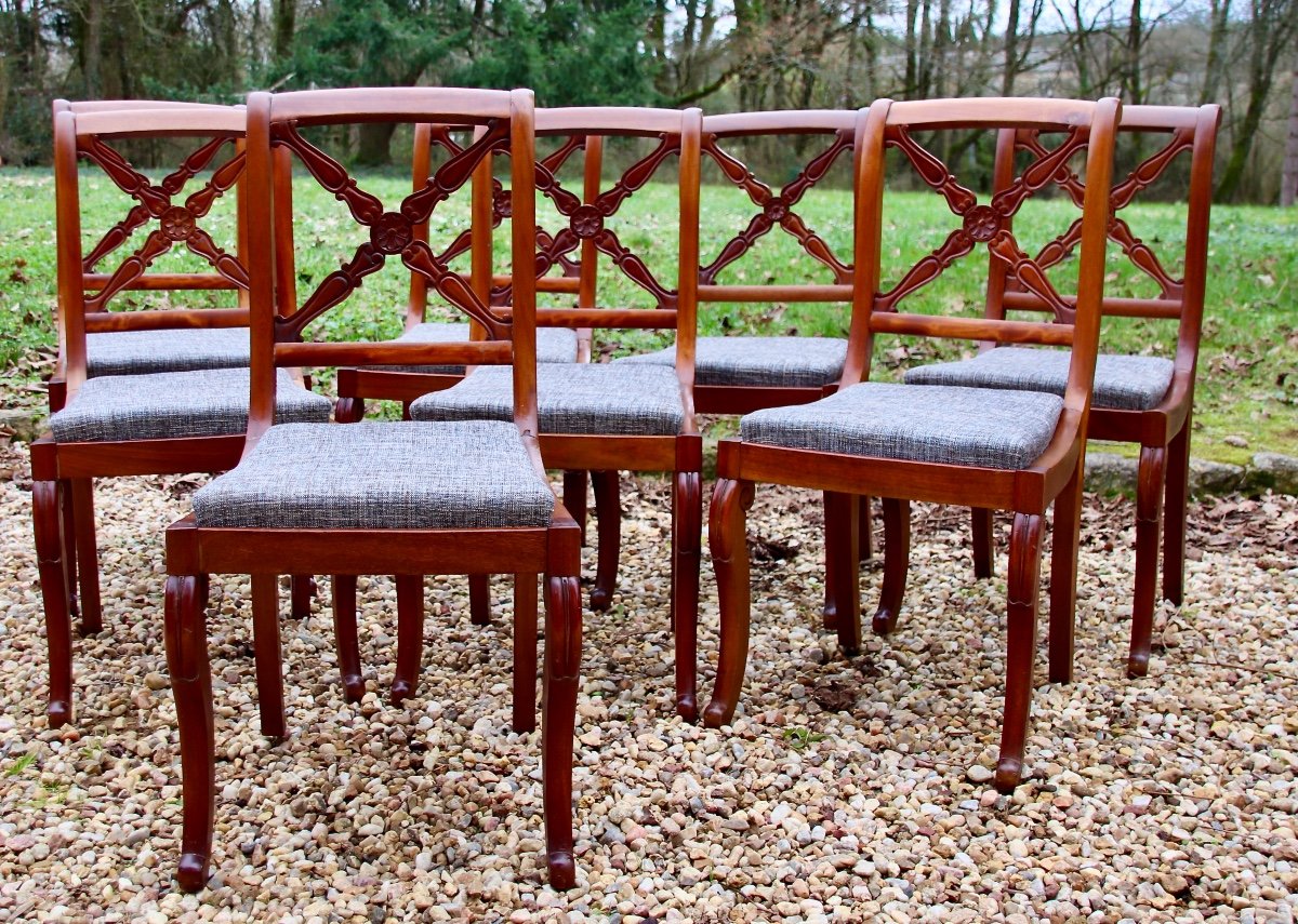 Suite Of 8 Nineteenth Chassis Chairs In Mahogany-photo-4