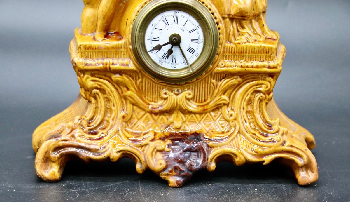 19th Century Pendulum With Characters In Glazed Earth-photo-3