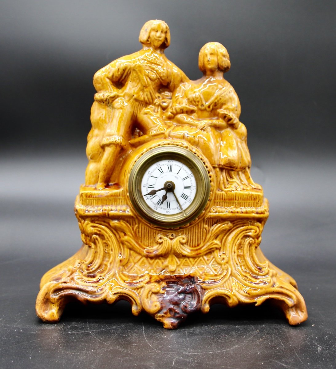 19th Century Pendulum With Characters In Glazed Earth-photo-4