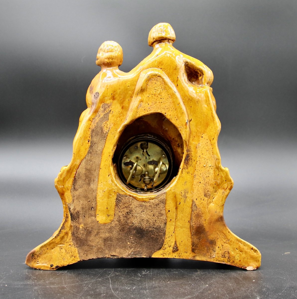 19th Century Pendulum With Characters In Glazed Earth-photo-8