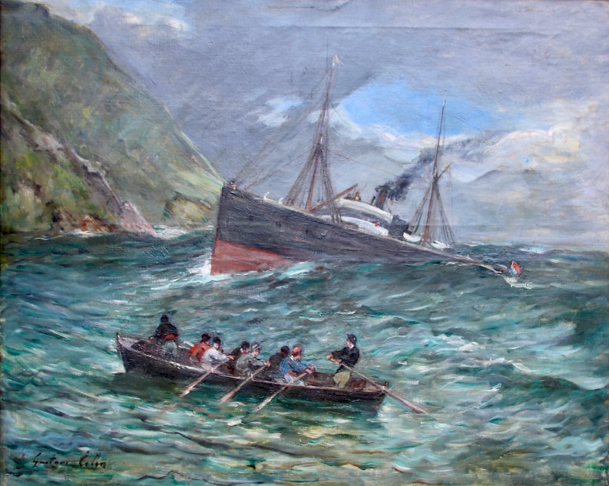 Painting By Gustave Colin Rescue On The Basque Coast-photo-5