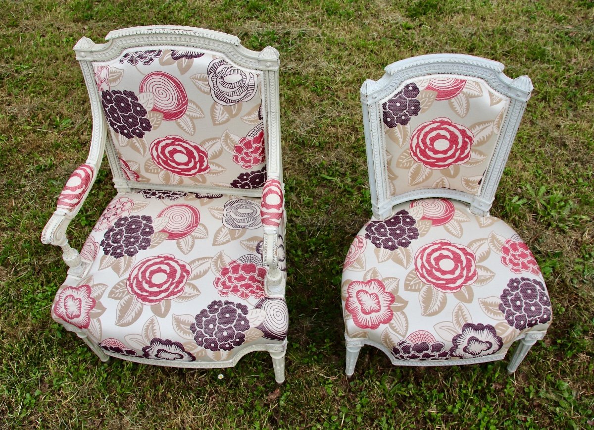 Louis XVI Period Living Room Composed Of 2 Armchairs And 2 Chairs-photo-8