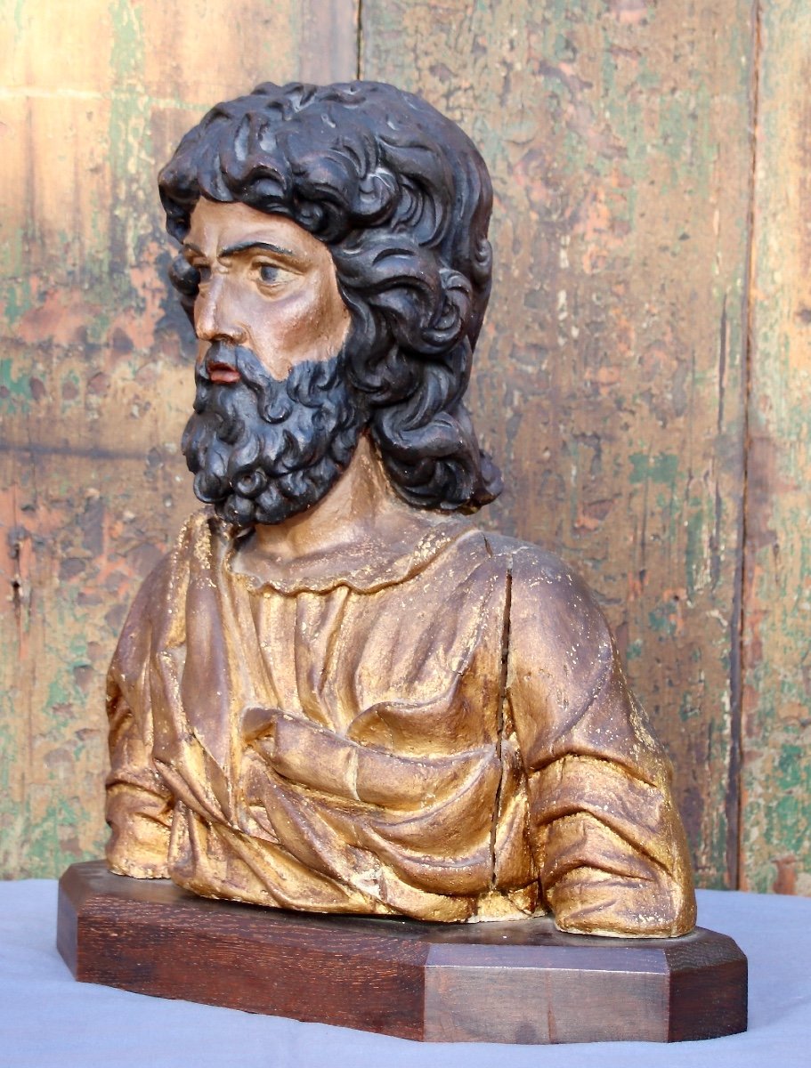 Bust Of Saint In Polychrome And Gilded Wood, 18th Century-photo-3