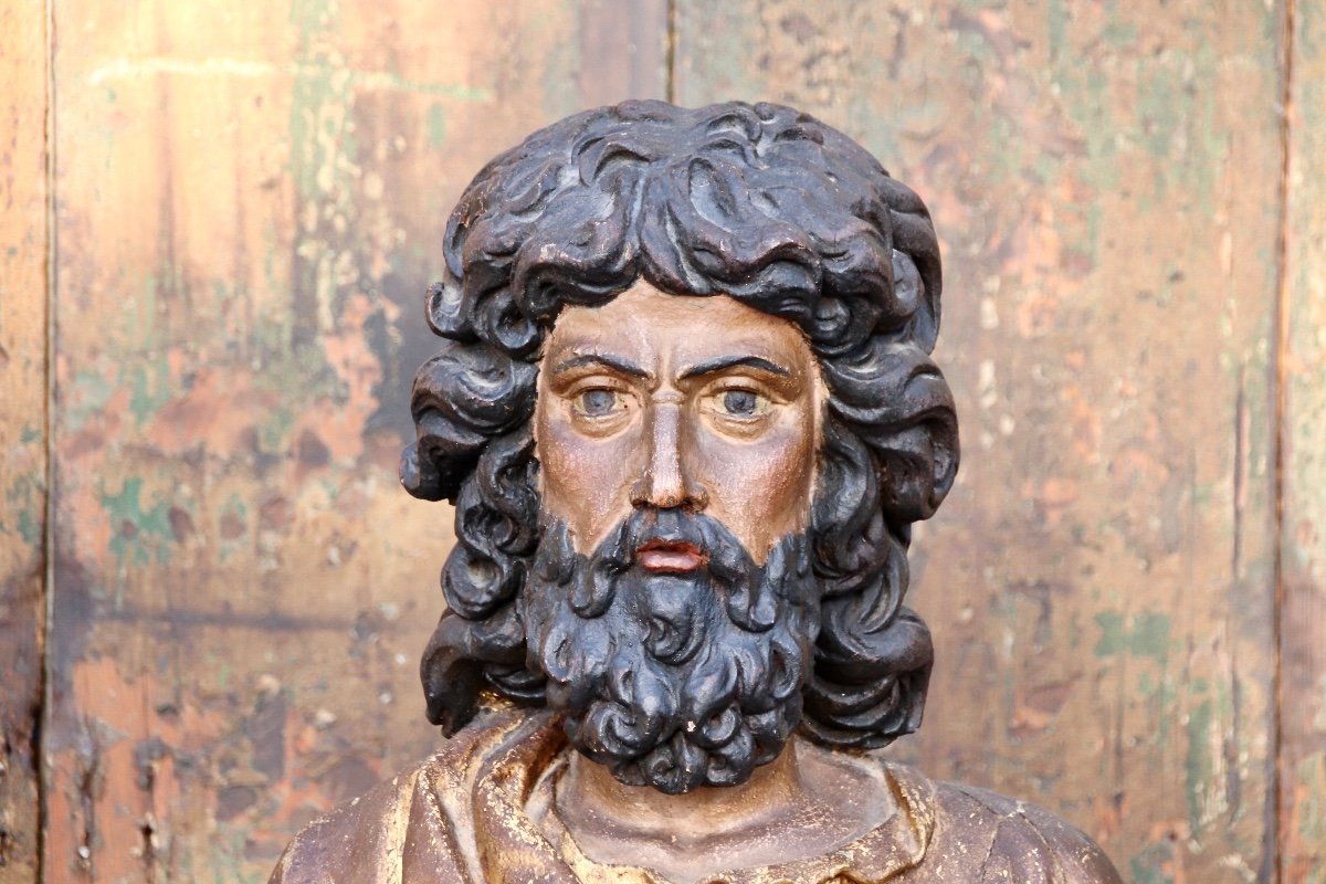 Bust Of Saint In Polychrome And Gilded Wood, 18th Century-photo-4