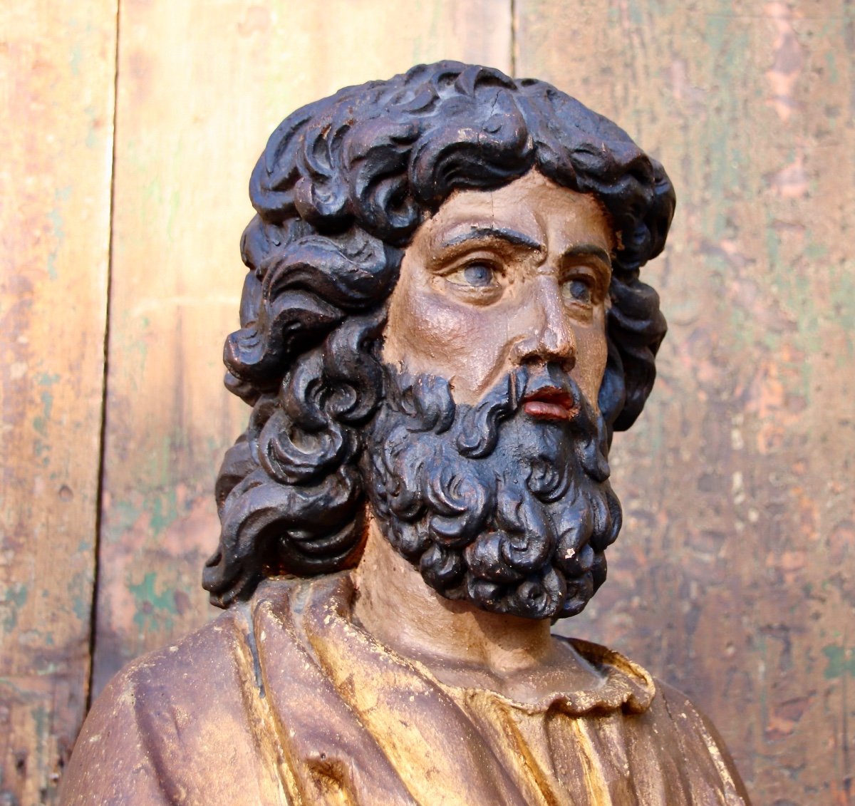 Bust Of Saint In Polychrome And Gilded Wood, 18th Century-photo-3