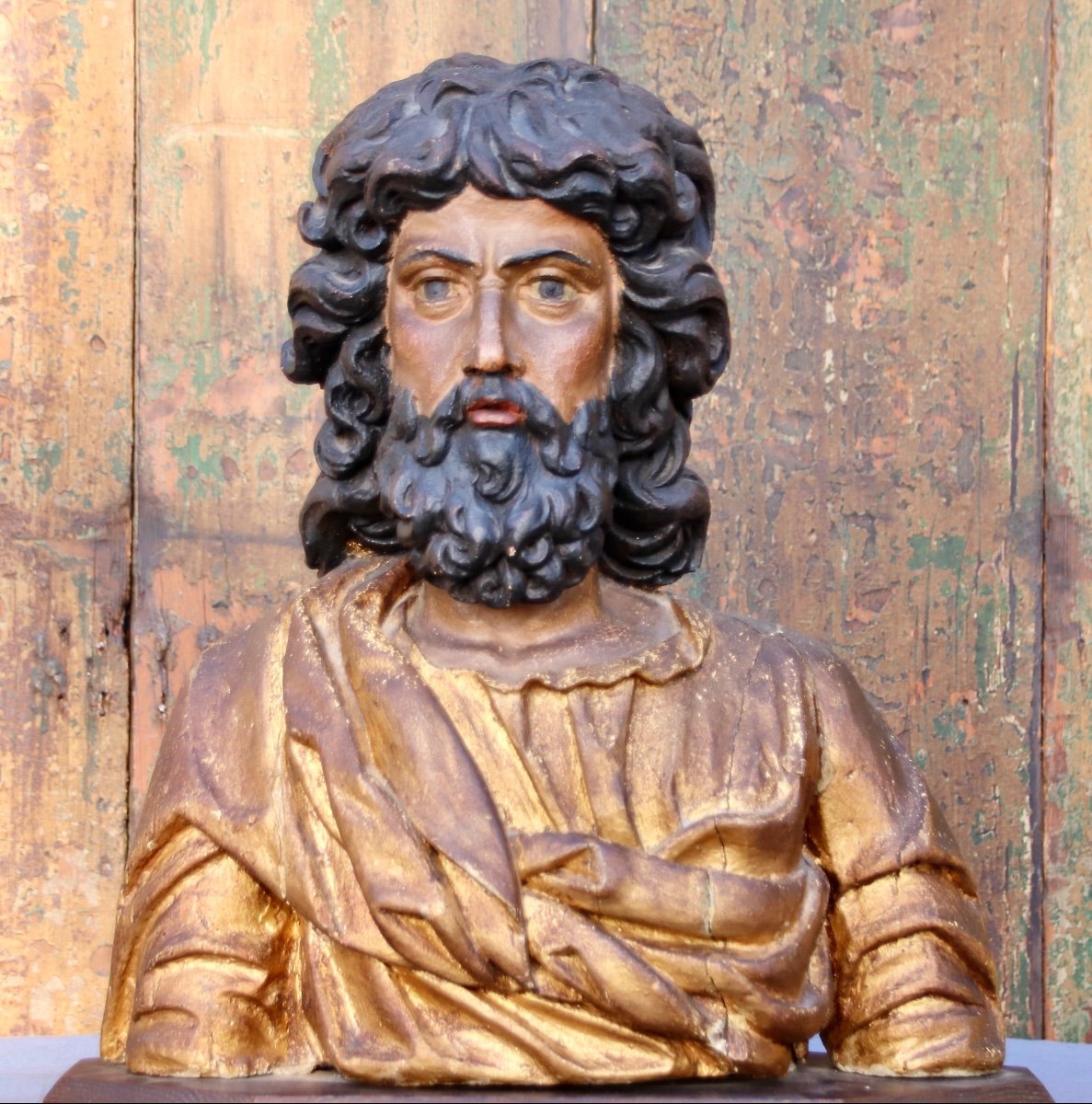 Bust Of Saint In Polychrome And Gilded Wood, 18th Century-photo-4